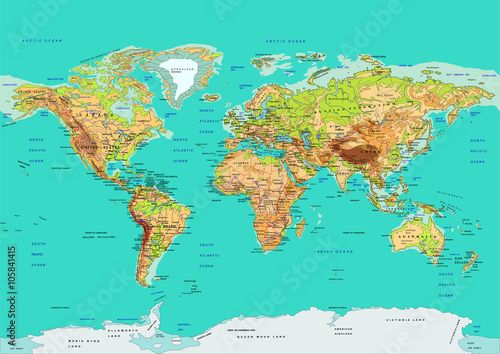 Map of the World, vector illustration. Names and borders on separate layer.