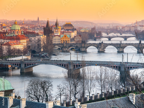 Photography Prague bridges at sunset time
