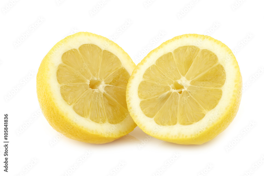 fresh lemon halves on a white background