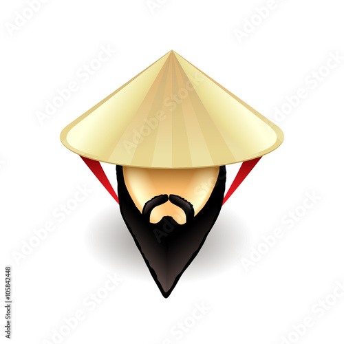 Man in chinese hat isolated on white vector