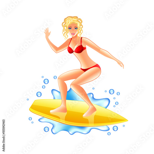 Surfing girl isolated on white vector