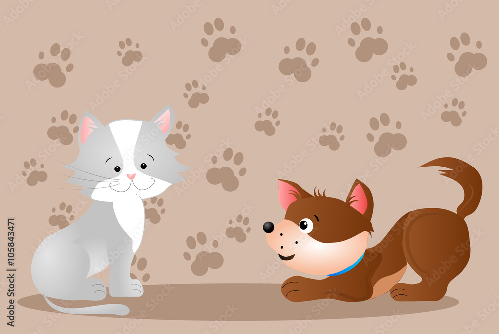 Obraz premium Cat and dog playing