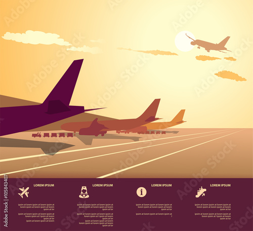Airplanes at airport during boarding operations. Travel and transportation concepts