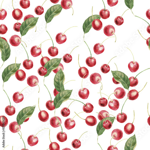 Watercolor seamless pattern with cherry