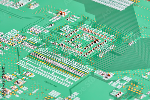 Electronic circuit board close up.