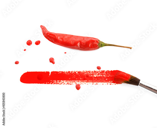 painted red color chili on white background, with brush.