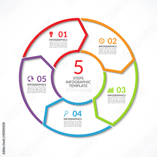 Infographic circle template. Simple vector concept banner with 5 options, steps, parts