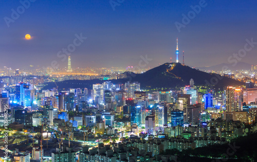 Photography Seoul City at night and N Seoul Tower