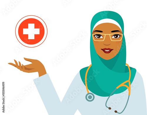 Medicine concept - muslim arabic woman doctor isolated on white background
