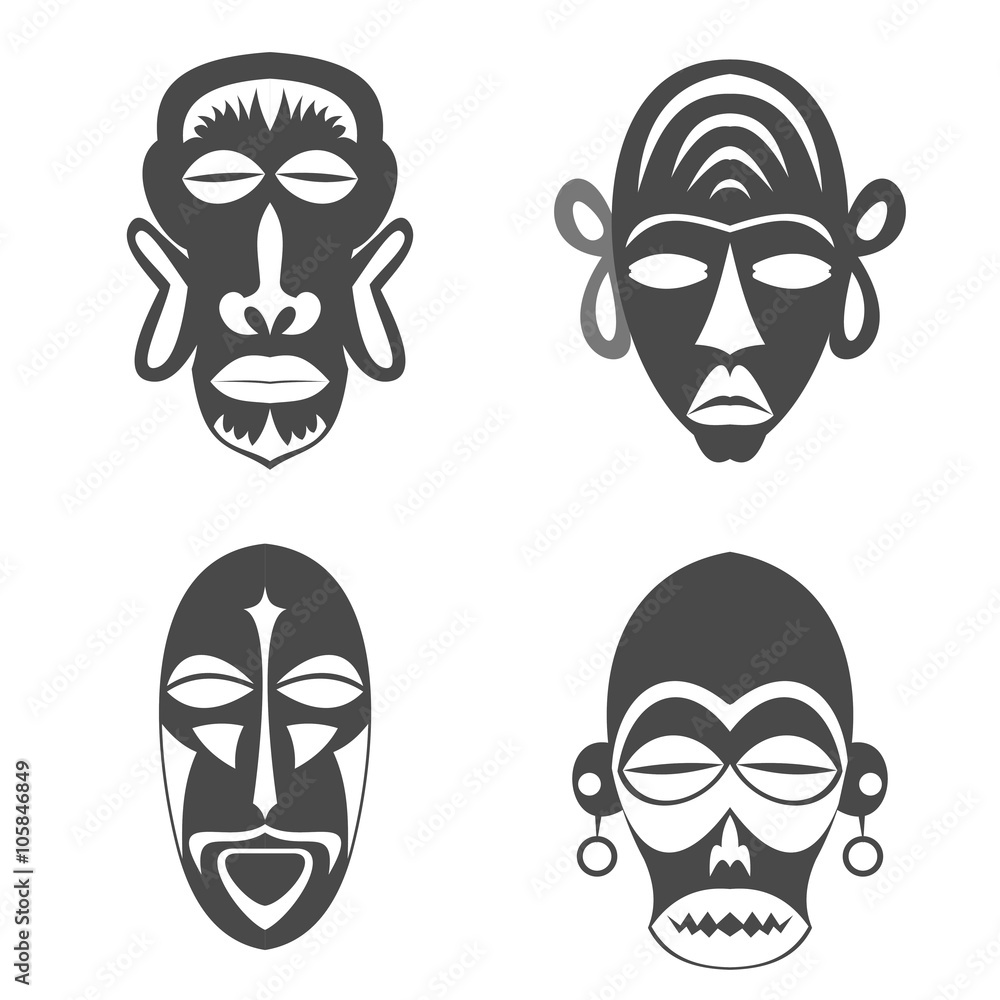 Set of African Ethnic Tribal masks on white background Set of African Ethnic Tribal masks on white background