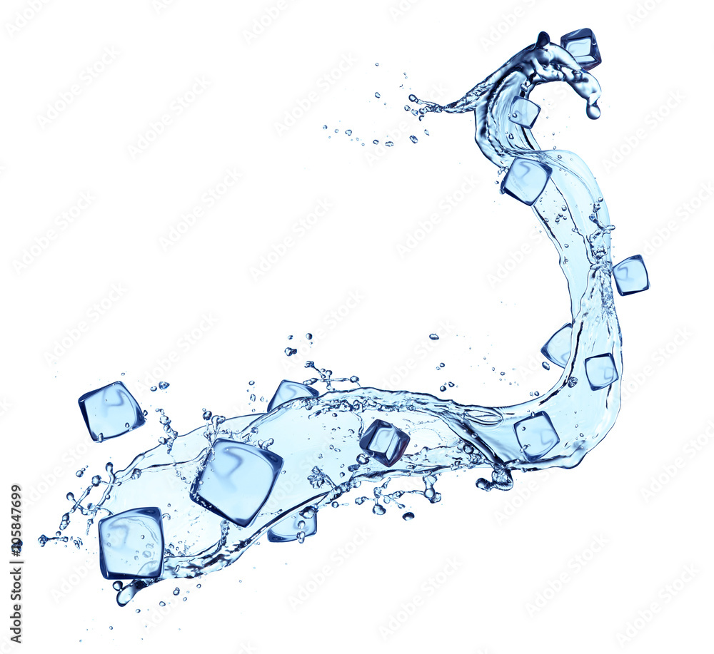 Water splash with ice cubes on white background Stock Photo | Adobe Stock
