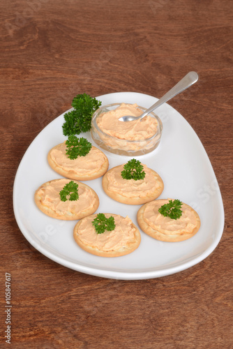 top view crackers with salmon pate