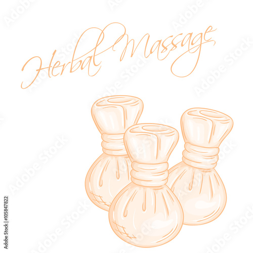 vector hand drawn illustration of isolated herbal compress massage balls