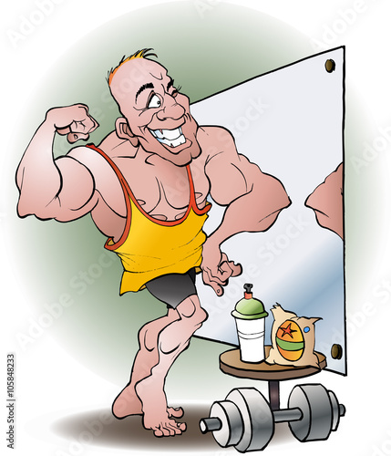 Bodybuilder in love vector cartoon illustration