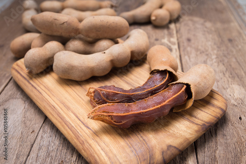Sweet tamarind with chopping block.