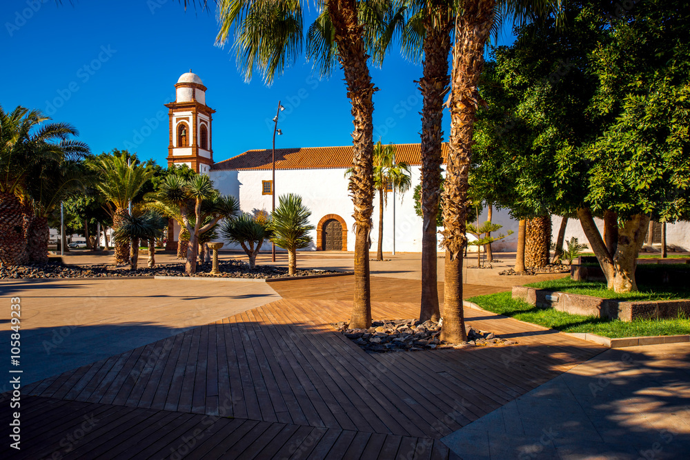 Old church in Antigua village on the central part of Fuerteventura island in Spain