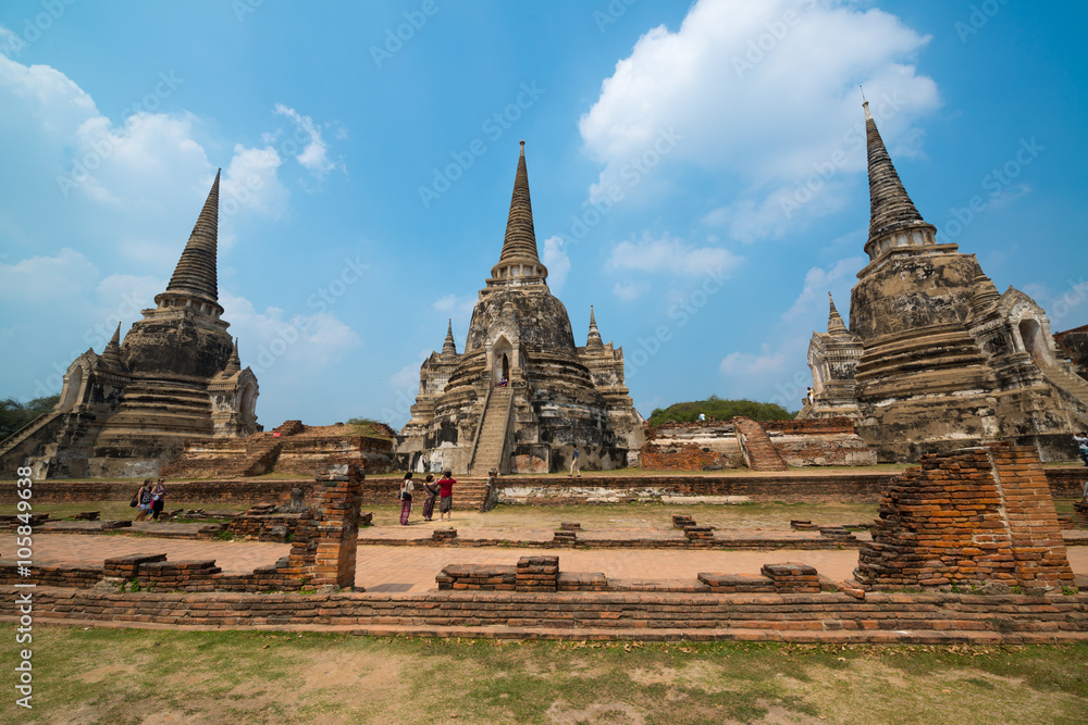Ancient Pagoda in Wat Phrasisanpetch (Phra Si Sanphet). Ayutthaya historical city, Thailand