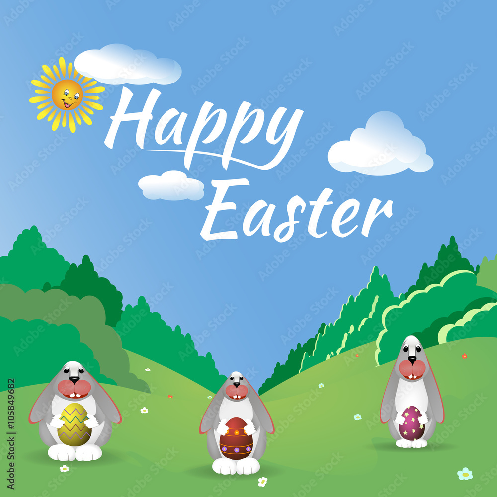 Three Easter bunny in the forest glade. Three Easter bunny in the forest glade.