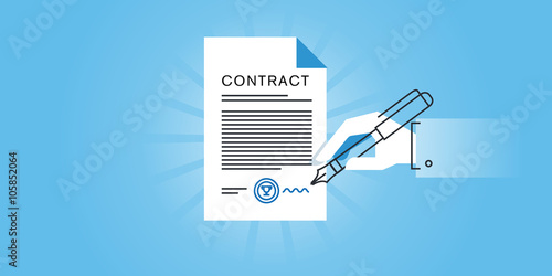 Flat line design website banner for a contract, contract law, contract form samples. Modern vector illustration for web design, marketing and print material.