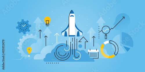 Flat line design website banner of business startup. Modern vector illustration for web design, marketing and print material.