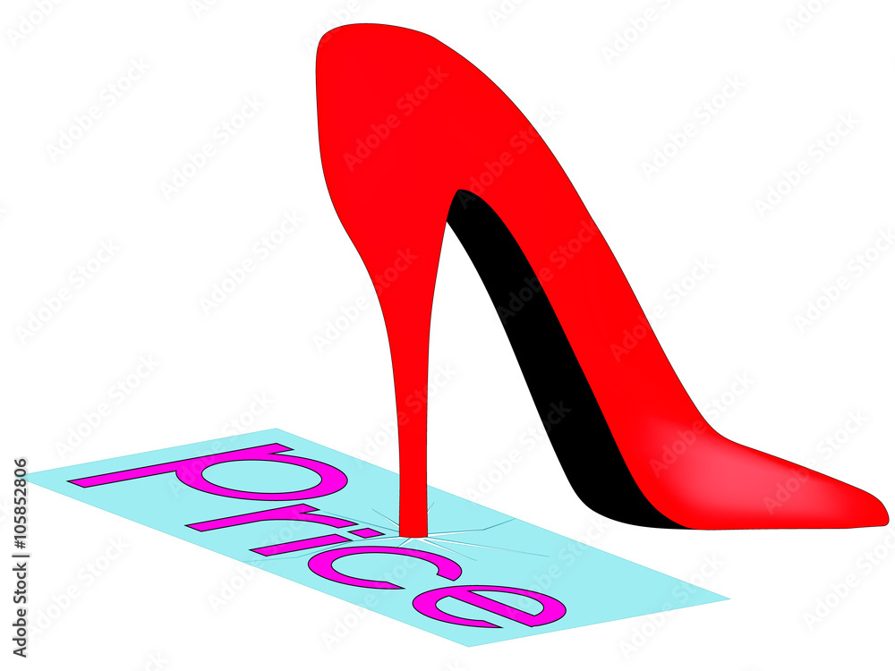 shoe presses inscription price / Red shoes stepped on the inscription