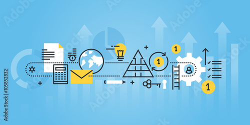 Flat line design website banner of business process, investment.
Modern vector illustration for web design, marketing and print material.
