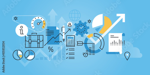 Flat line design website banner of business analysis and planning.
Modern vector illustration for web design, marketing and print material.
