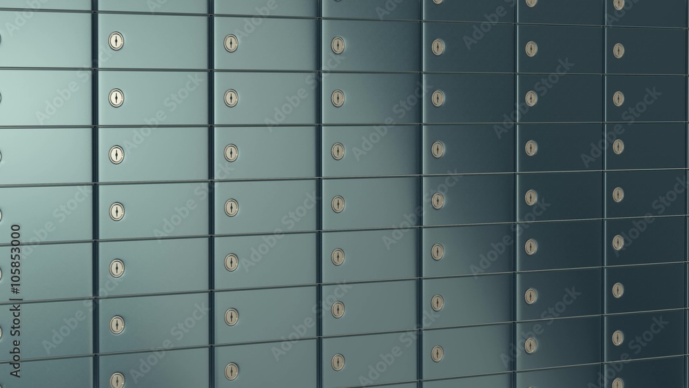 camera zoom on a wall of safe boxes, one of them opens and a bright light comes from inside (3d render) camera zoom on a wall of safe boxes, one of them opens and a bright light comes from inside (3d render)