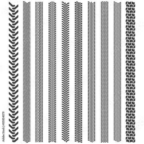 Tire tracks patterns. A set of detailed tire tread