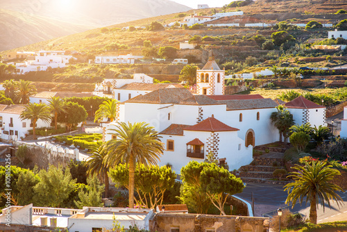 View on Betancuria village with church tower on Fuerteventura island in Spain photo