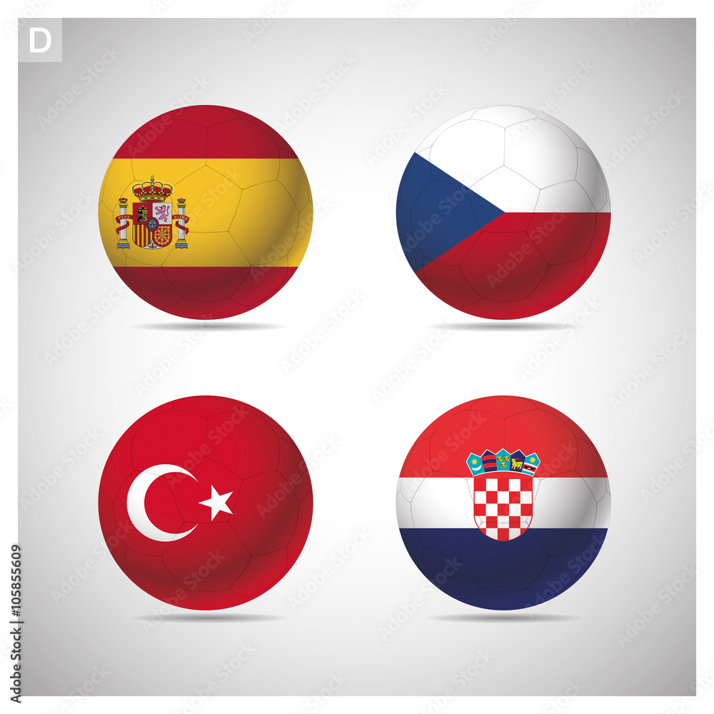 soccer balls with group A teams flags. UEFA euro 2016. soccer balls with group A teams flags. UEFA euro 2016.