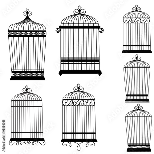 Silhouette of a decorative bird cages set