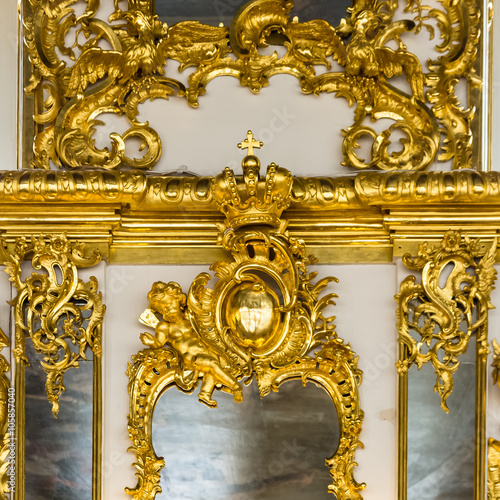 Closeup view on gold interior details in Catharine Palace