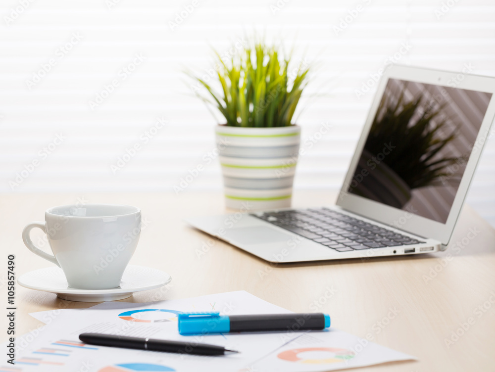 Office desk workplace with laptop and coffee Office desk workplace with laptop and coffee