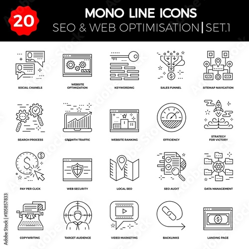Thin Line Icons Set of Search Engine Optimization