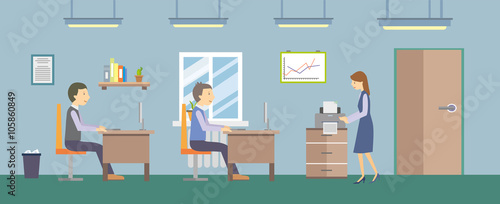 Typical working day in the office. Vector illustration.