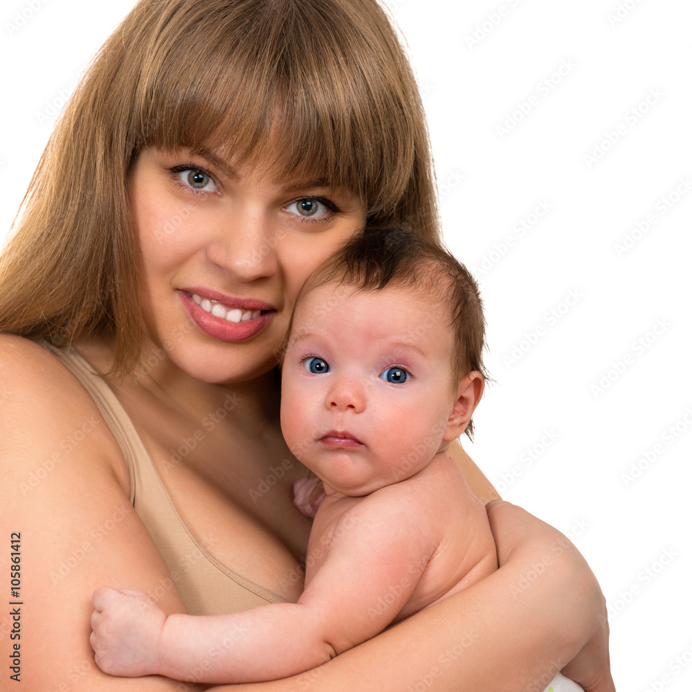 Portrait of beautiful smiling young mother with a baby Portrait of beautiful smiling young mother with a baby