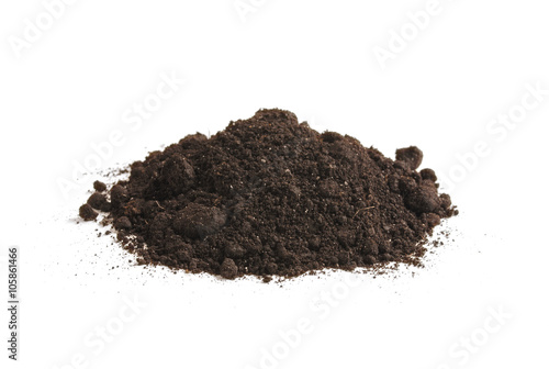 Heap of soil humus, isolated on a white background. Pile black earth.