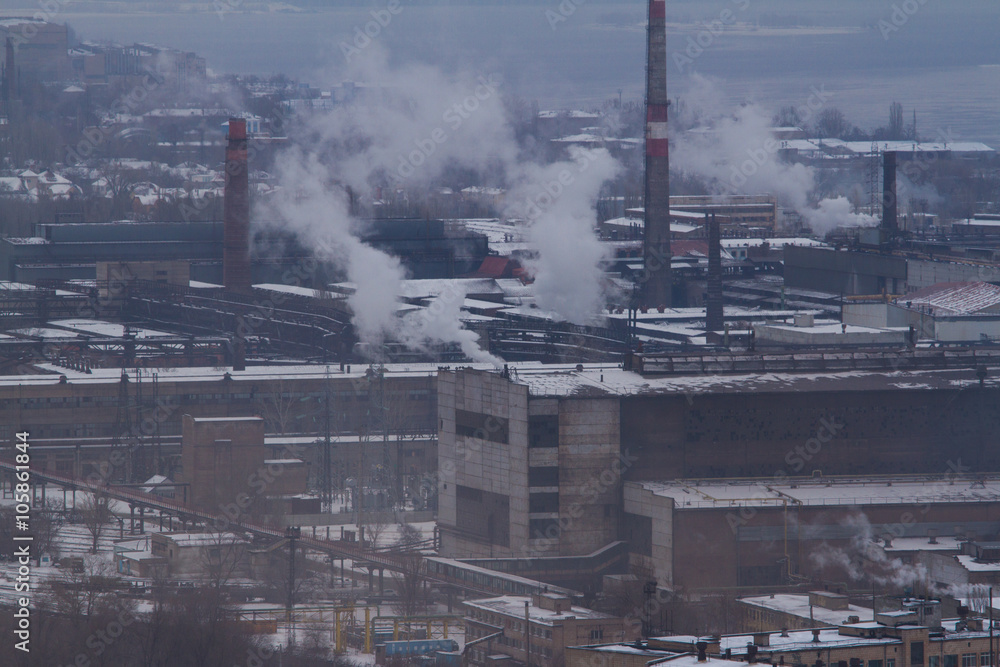 Old factory in winter day