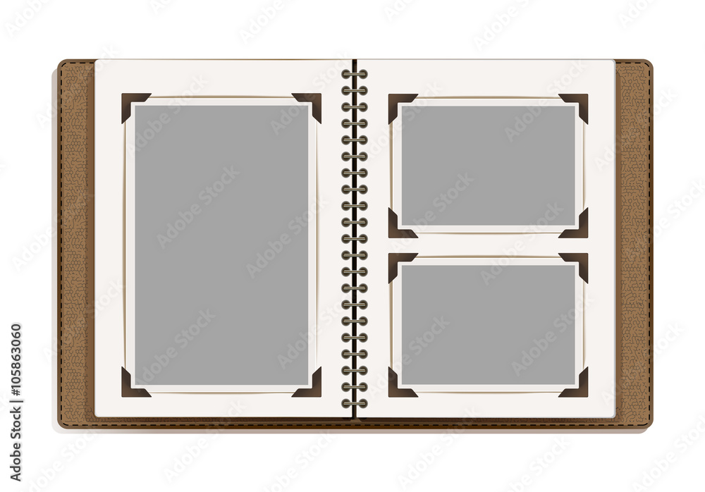 aged photo album pages with retro photo frames. vector design te Stock  Vector