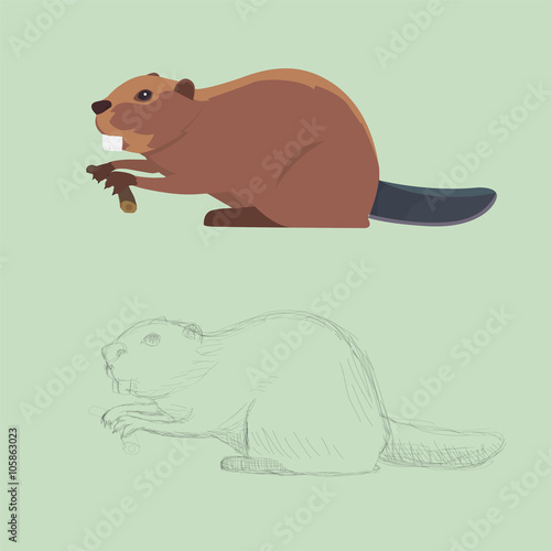 Funny cartoon beaver illustration, cartoon style