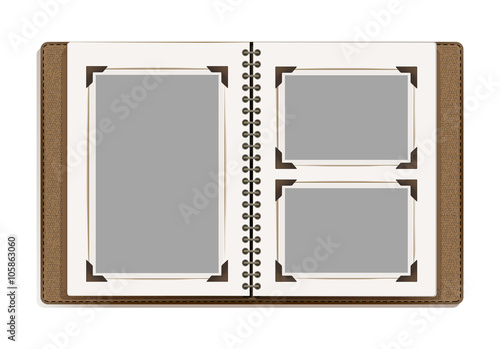 aged photo album pages with retro photo frames. vector design te photo