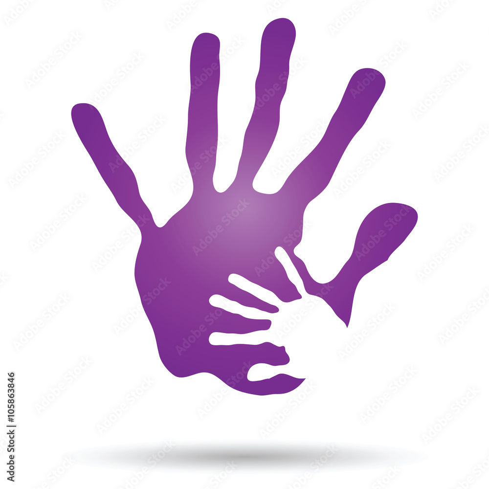 Vector conceptual mother and child violet hand print isolated Vector conceptual mother and child violet hand print isolated