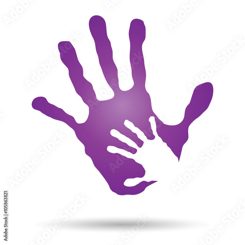 Vector conceptual mother and child violet hand print isolated
