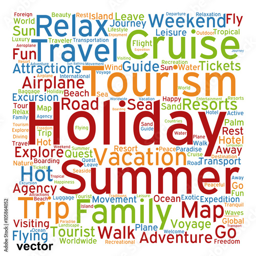 Vector conceptual tourism or travel  word cloud