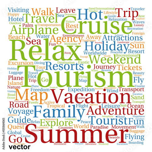 Vector conceptual tourism or travel  word cloud
