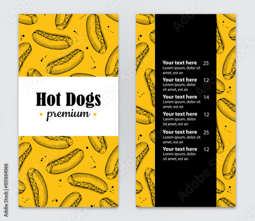 Vector hand drawn hot dog  menu. Vintage hand drawn illustration