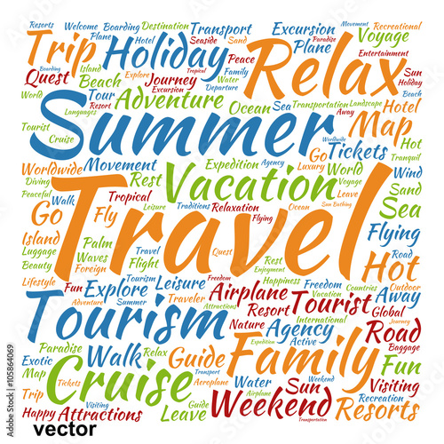 Vector conceptual tourism or travel  word cloud
