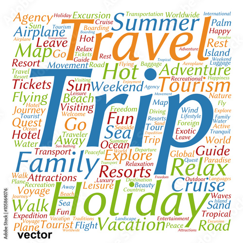 Vector conceptual tourism or travel  word cloud