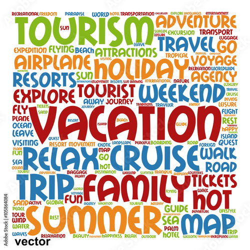 Vector conceptual tourism or travel  word cloud